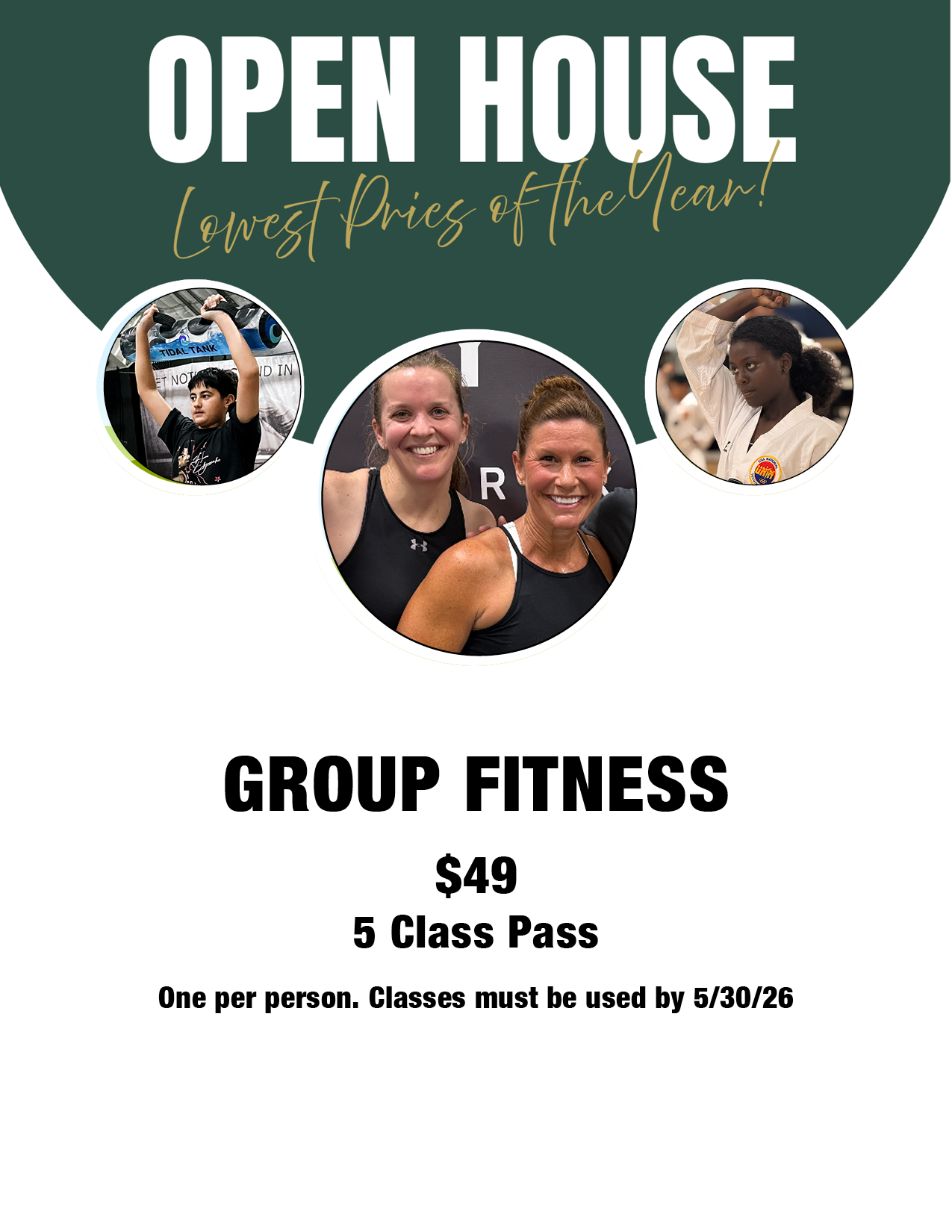 5 CLASS GROUP FITNESS PASS - Open House